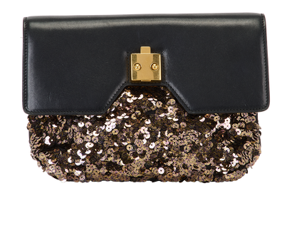 Alexis Clutch, &pound;90, Handbags, Black/Gold, Leather, Front view